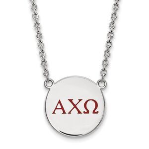 Sterling Silver Alpha Chi Omega Large Red Enamel Greek Necklace